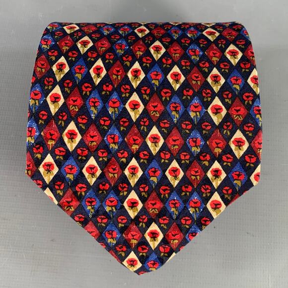 UNGARO Black Red Abstract Floral Silk Tie - Picture 1 of 6
